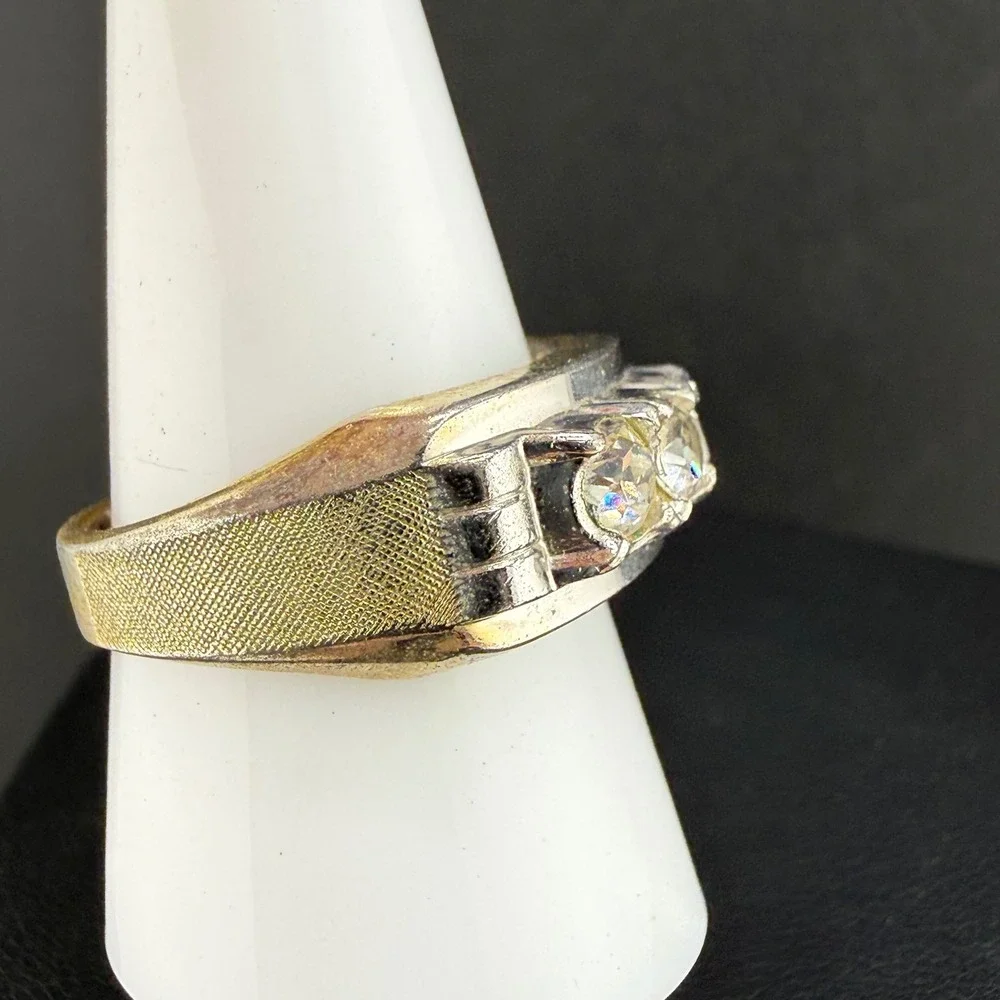 Vintage Joseph Esposito Ring Silver Gold Tone Three Stone Textured Band Size 10